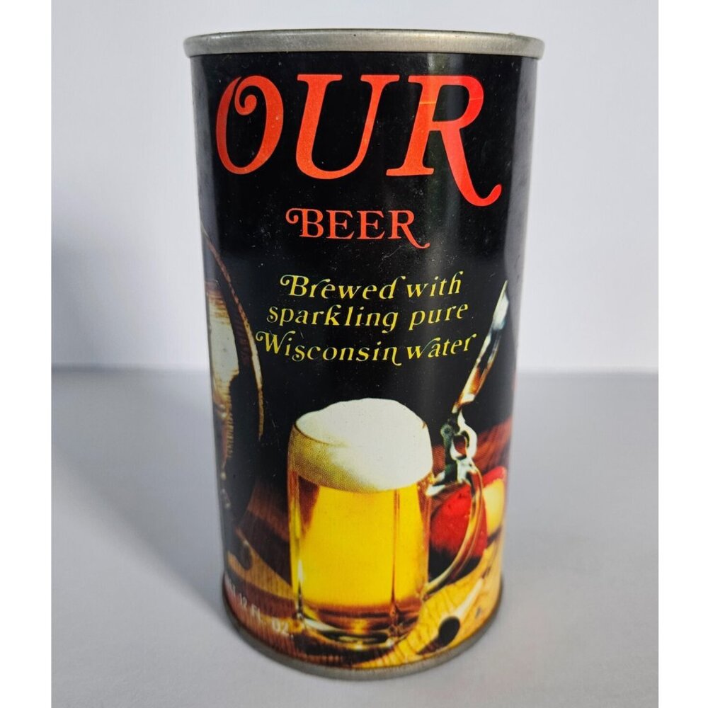 OUR BEER, Jos. Huber Brewing Co., Wisconsin crimped steel empty Tab Can vintage